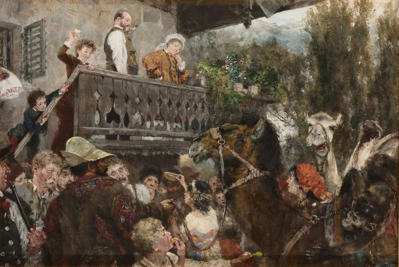 Het zwervende circus (De kamelrijders in Partenkirchen) - Adolph von Menzel