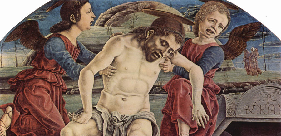 Het lichaam van Christus gedragen door engelen - Cosmè Tura