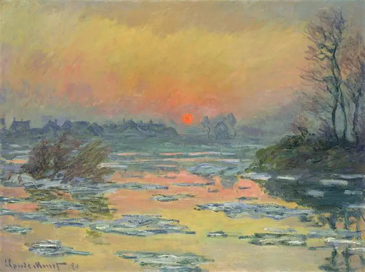 De zonsondergang over de Seine in de winter - Claude Monet
