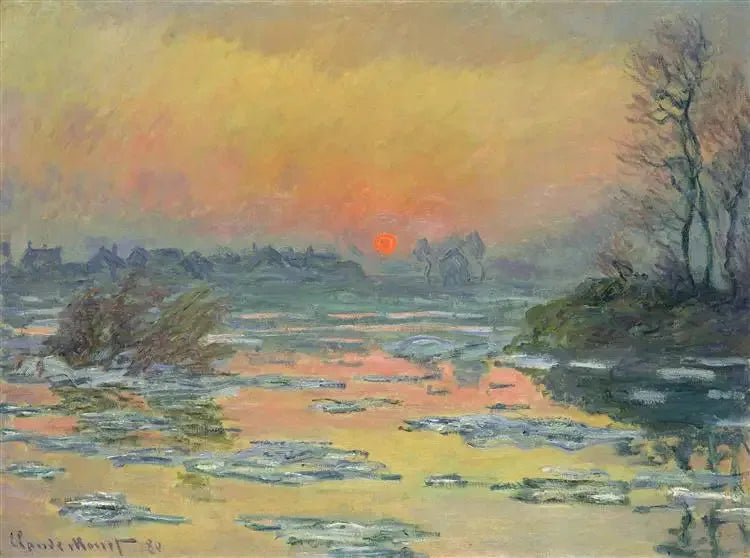 De zonsondergang over de Seine in de winter - Claude Monet
