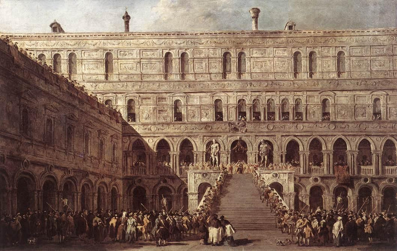 De Kroning van de Doge van Venetië op de Reusachtige Trap in het Dogepaleis van Venetië - Francesco Guardi