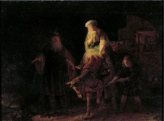 De vertrek van de Sunamitische vrouw - Rembrandt