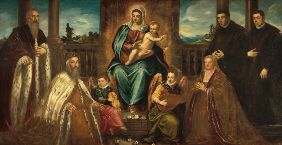 De doge Alvise Mocenigo en zijn familie voor het Moeder en Kind - Jacopo Tintoretto