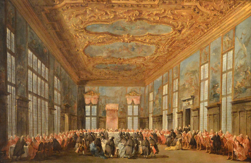 De doge van Venetië biedt de ambassadeurs ontbijt aan - Francesco Guardi