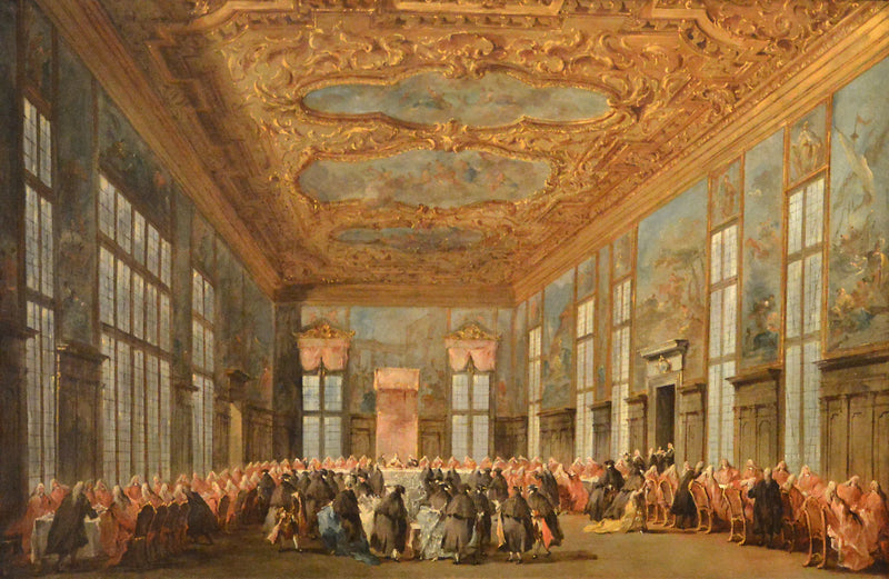 De doge van Venetië biedt de ambassadeurs ontbijt aan - Francesco Guardi