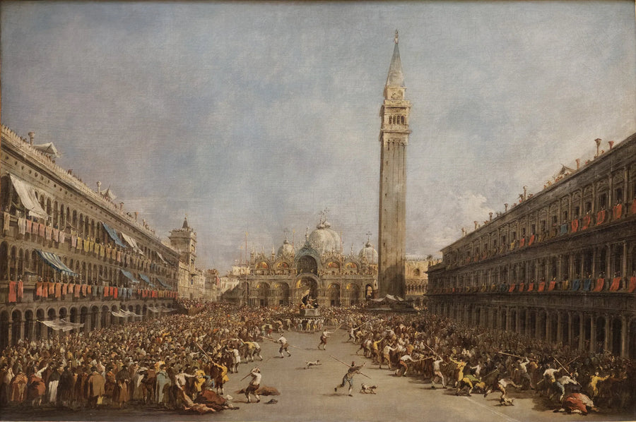 De Doge van Venetië gedragen door de gondeliers, na zijn verkiezing op het San Marcoplein - Francesco Guardi
