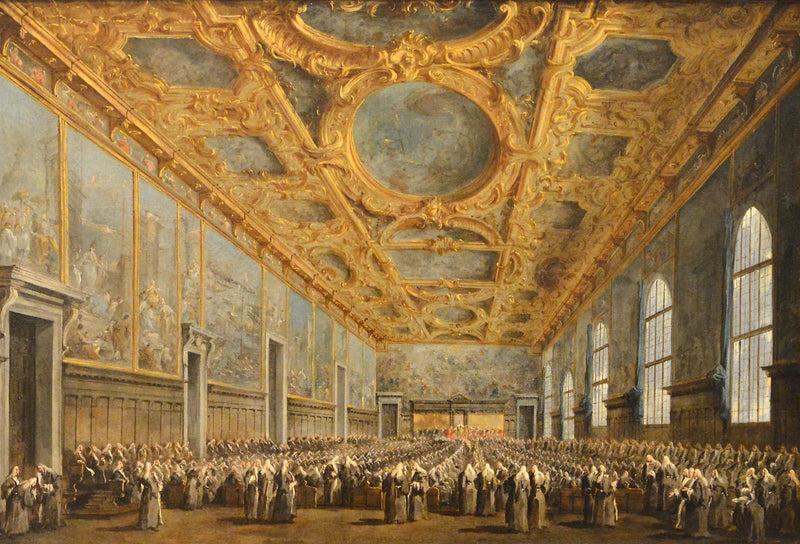 De doge van Venetië bedankt de Grote Raad - Francesco Guardi