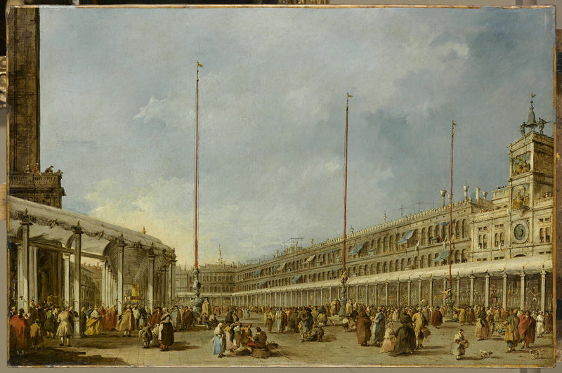 De doge van Venetië volgt de processie van het Corpus Domini op het San Marcoplein - Francesco Guardi
