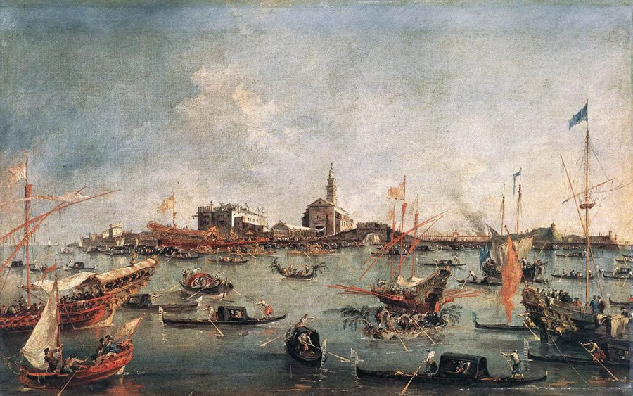 De Doge van Venetië op de Bucentaure bij San Nicolò di Lido, op Ascension Day - Francesco Guardi