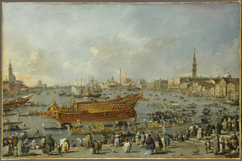 De Doge van Venetië op de Bucentaure bij de Riva di Sant'Elena - Francesco Guardi
