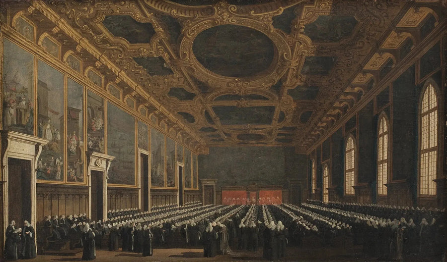 De Doge en de Grote Raadzaal in de Sala del Maggior Consiglio - Canaletto

Source:
Le Doge et le Grand Conseil dans la Sala del Maggior Consiglio - Canaletto
