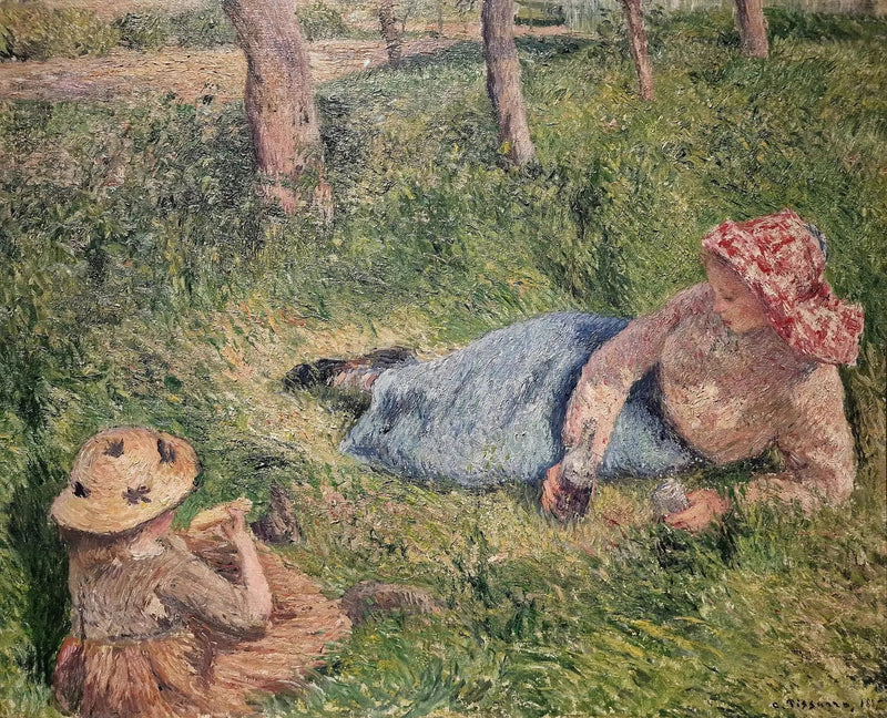 De snack, kind en jonge boerin in rust - Camille Pissarro