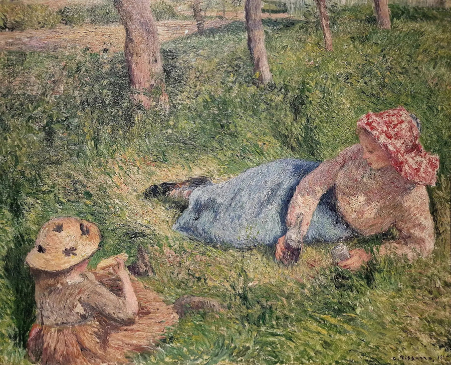 De snack, kind en jonge boerin in rust - Camille Pissarro