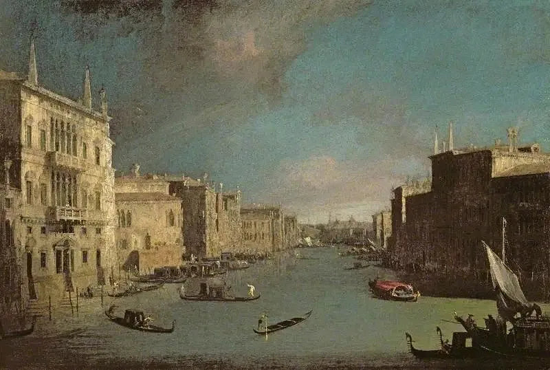 Het Grote Kanaal, Venetië, uitzicht naar het noordoosten vanaf het Palazzo Balbi tot aan de Rialtobrug - Canaletto