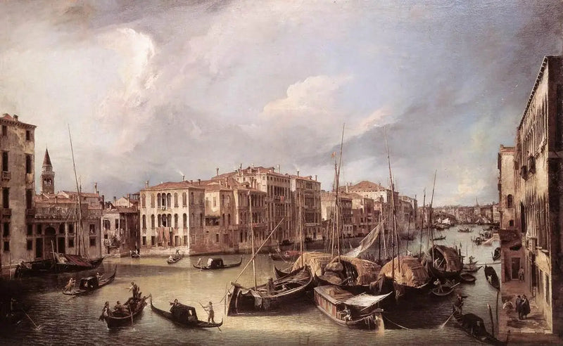 Het Grote Kanaal gezien vanuit het noordoosten richting de Rialtobrug - Canaletto