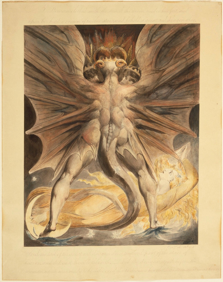 De grote rode draak en de vrouw gekleed met de zon (Openbaring 12: 1-4) - William Blake