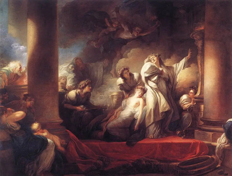 De grote priester Corésus offert zichzelf op om Callirhoé te redden - Jean-Honoré Fragonard