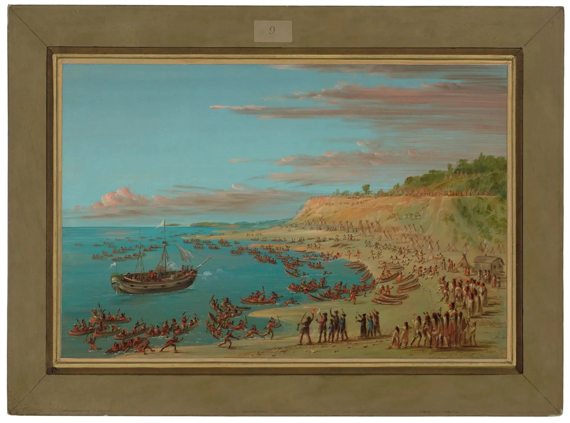 Le Griffon entrant dans le port de Mackinaw. 27 août 1679 - George Catlin image 1 copie de tableau peinte à la main