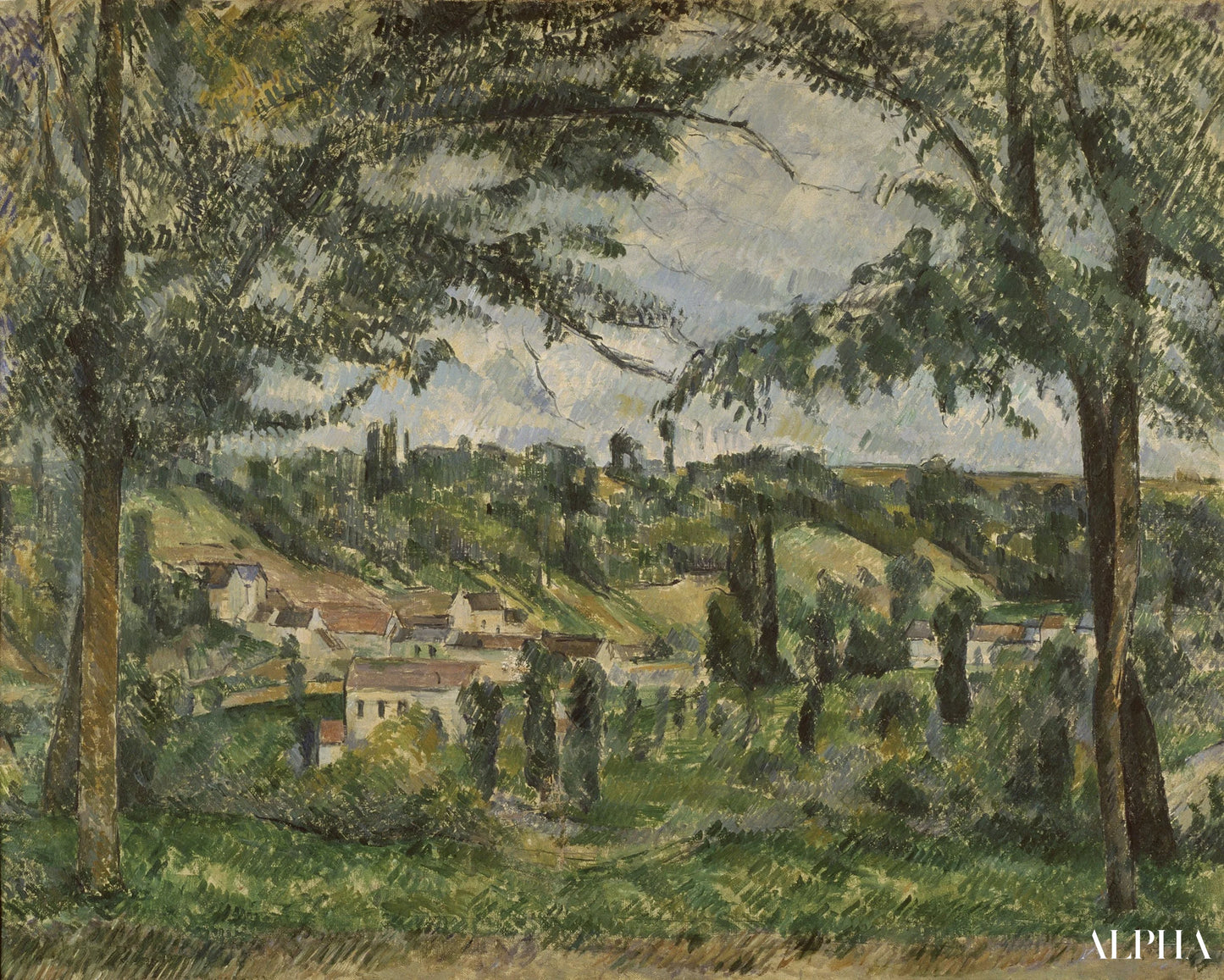 De Hameau des Pâtis in Pontoise, omringd door bomen - Paul Cézanne - Reproducties van schilderijen en hoogwaardige schilderijen