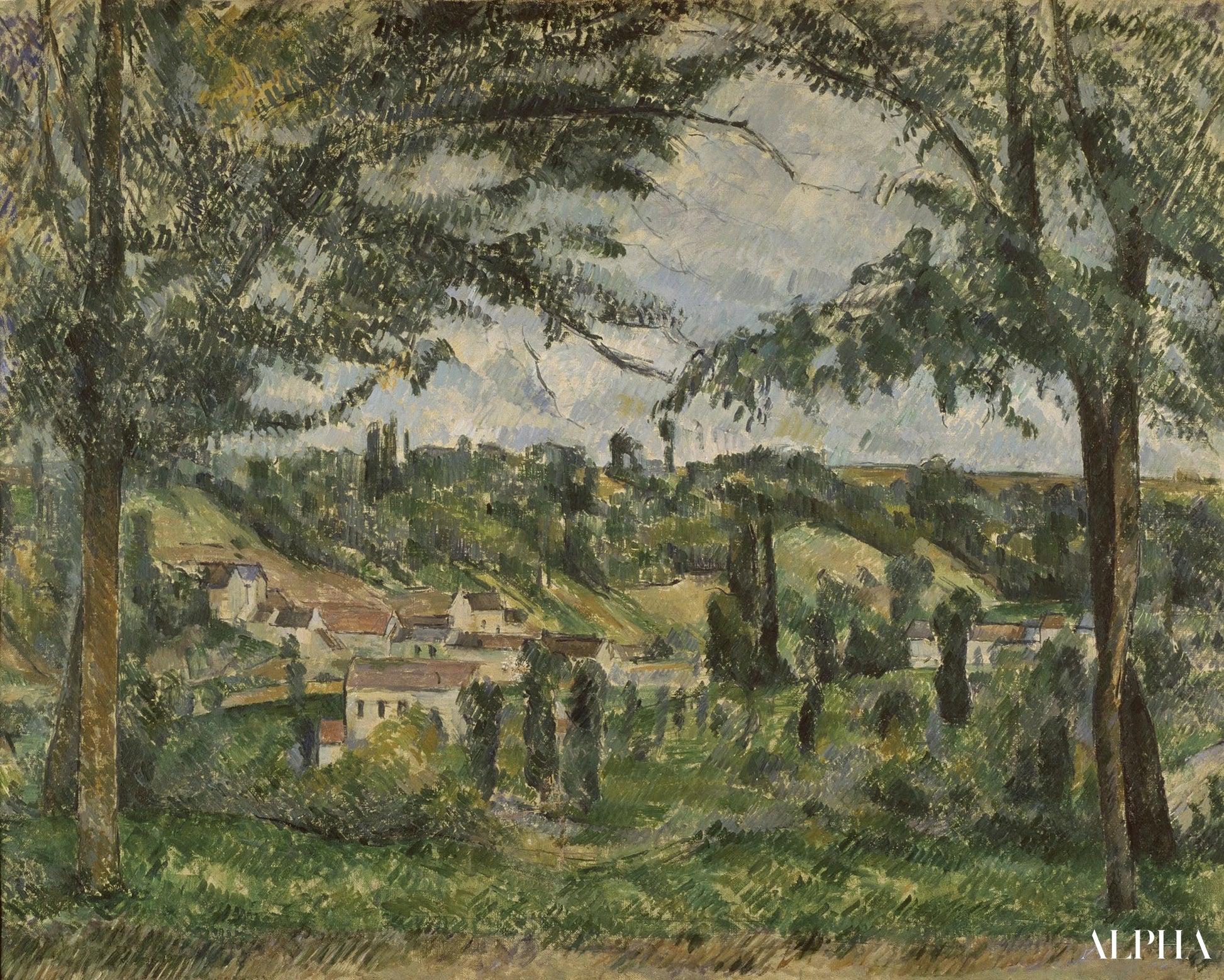 De Hameau des Pâtis in Pontoise, omringd door bomen - Paul Cézanne - Reproducties van schilderijen en hoogwaardige schilderijen