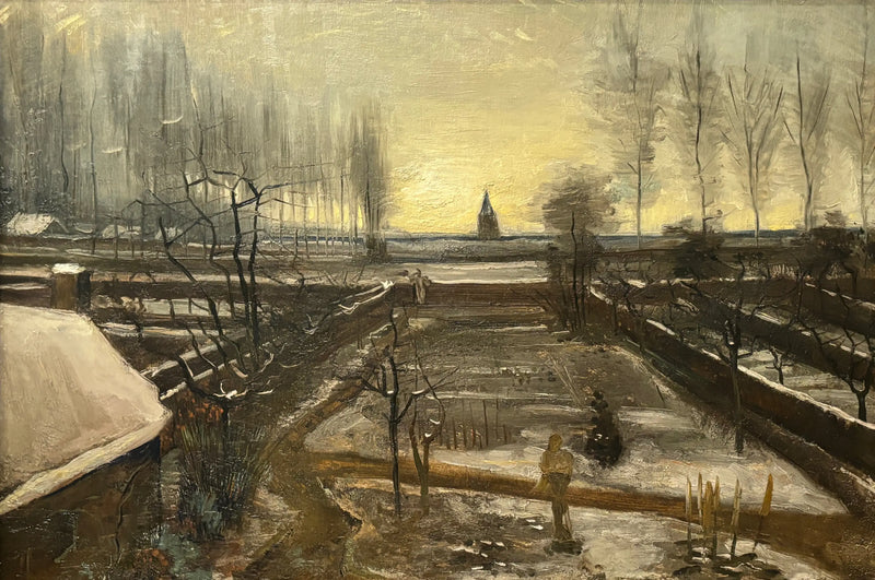 De tuin van de pastorie van Nuenen onder de sneeuw - Vincent van Gogh