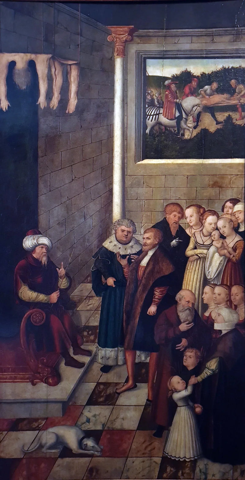 Het Oordeel van Kambyse (voorbeeldpanelen van de kiezer Joachim II) - Lucas Cranach de Oudere