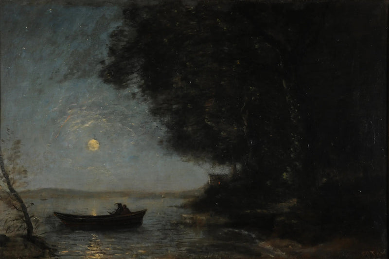 Het meer, nachtelijk effect - Jean-Baptiste Camille Corot