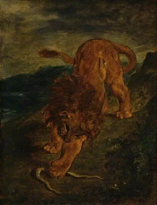 De Leeuw en de Slang - Eugène Delacroix