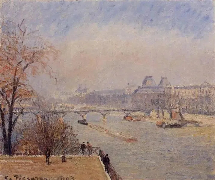 De Louvre, ochtend, maartmist - Camille Pissarro