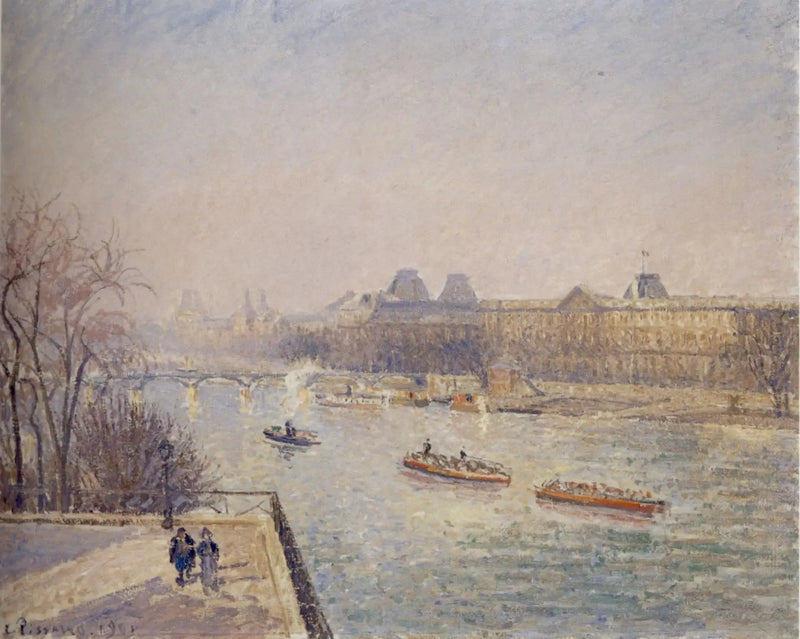De Louvre, ochtend, winterzon, witte vorst - Camille Pissarro