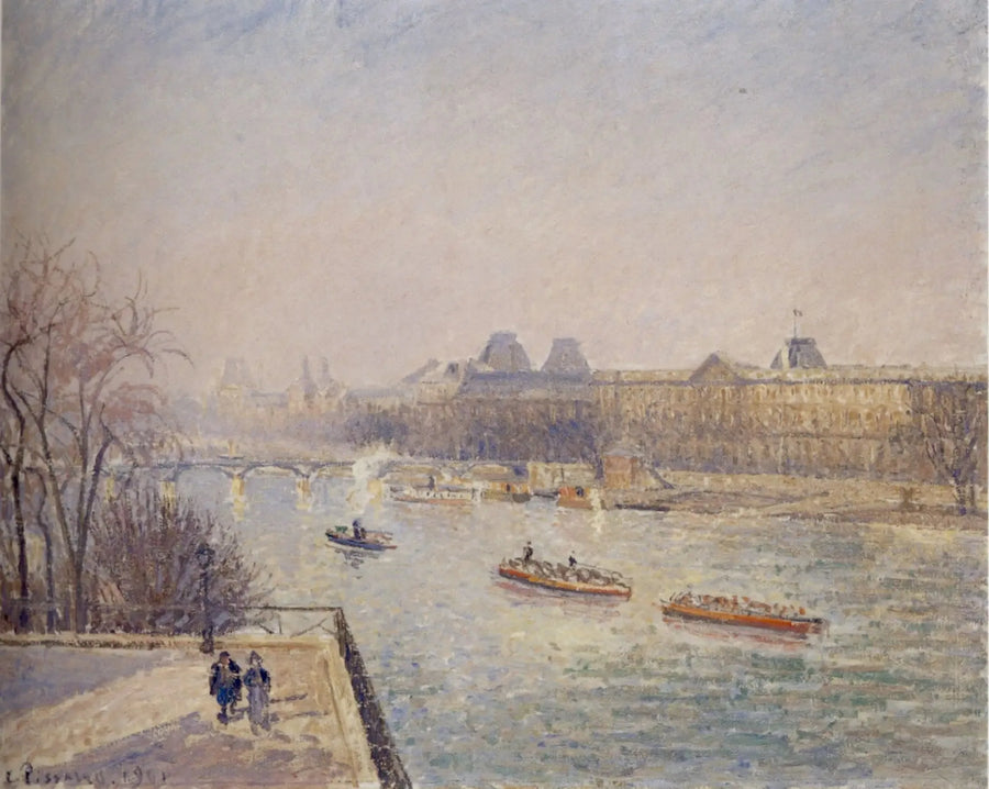 De Louvre, ochtend, winterzon, witte vorst - Camille Pissarro