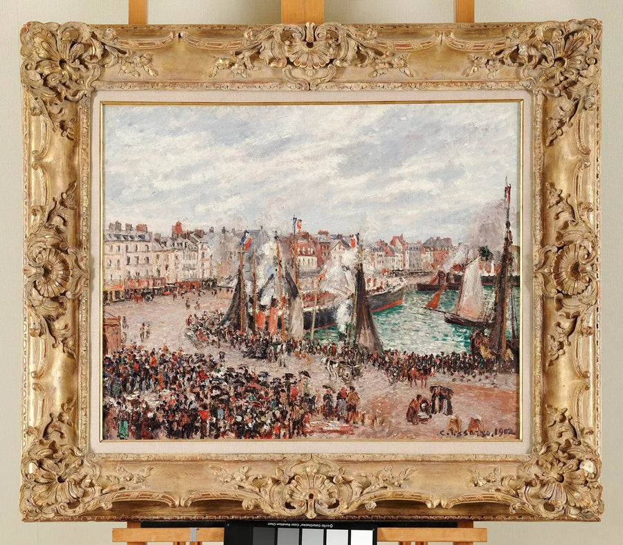 De Vismarkt, Dieppe, grijze tijd, ochtend - Camille Pissarro