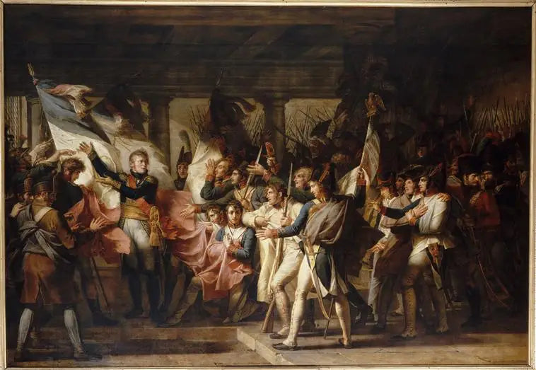 De maarschalk Ney overhandigt de vlaggen aan de soldaten van het 76e linie-regiment, 7 november 1805 - Charles Meynier

Source:
Le maréchal Ney remet leurs drapeaux aux soldats du 76e régiment de ligne, 7 novembre 1805 - Charles Meynier