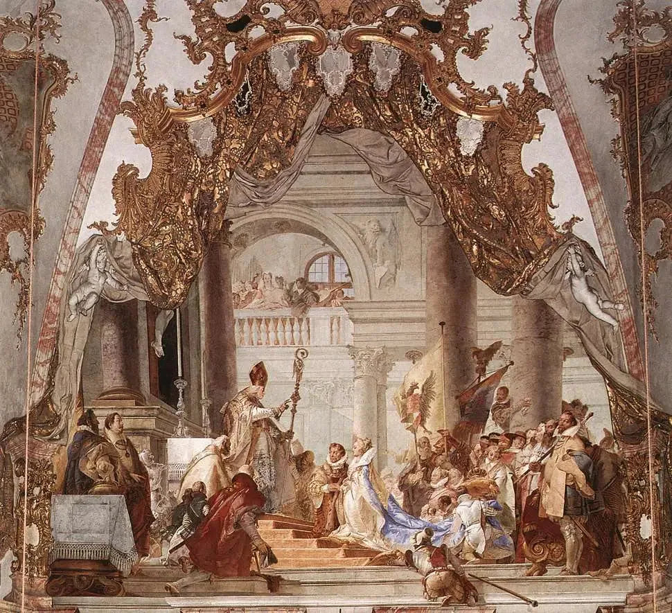 Le mariage de l'Empereur Frédéric I. Barberousse et Béatrice de Bourgogne, fresque au plafond - Giovanni Battista Tiepolo image 1 tableau peint à l’huile sur toile