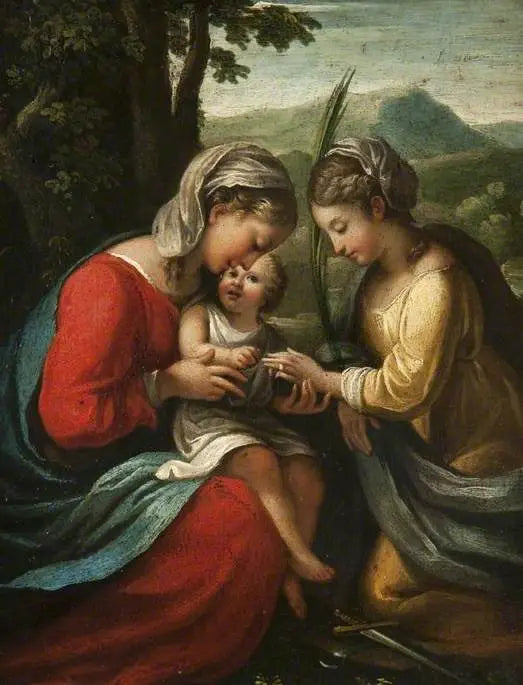 De mystieke huwelijksceremonie van Sint-Catharina - Antonio da Correggio