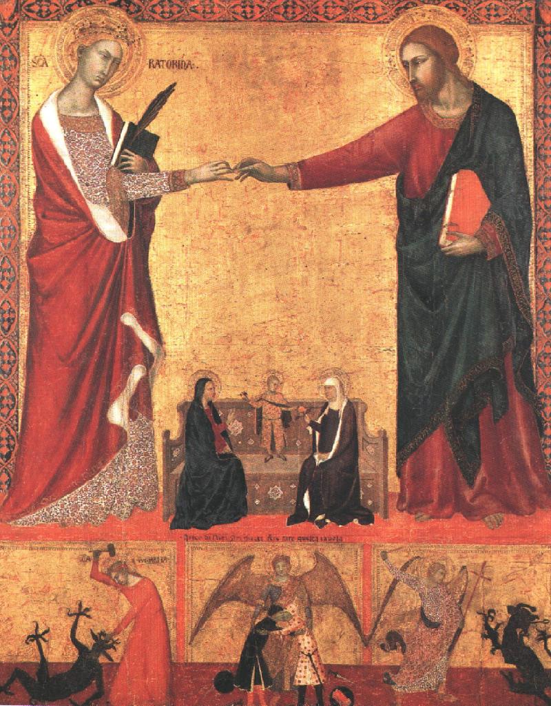 De mystieke huwelijksceremonie van Sint-Catharina - Barna da Siena