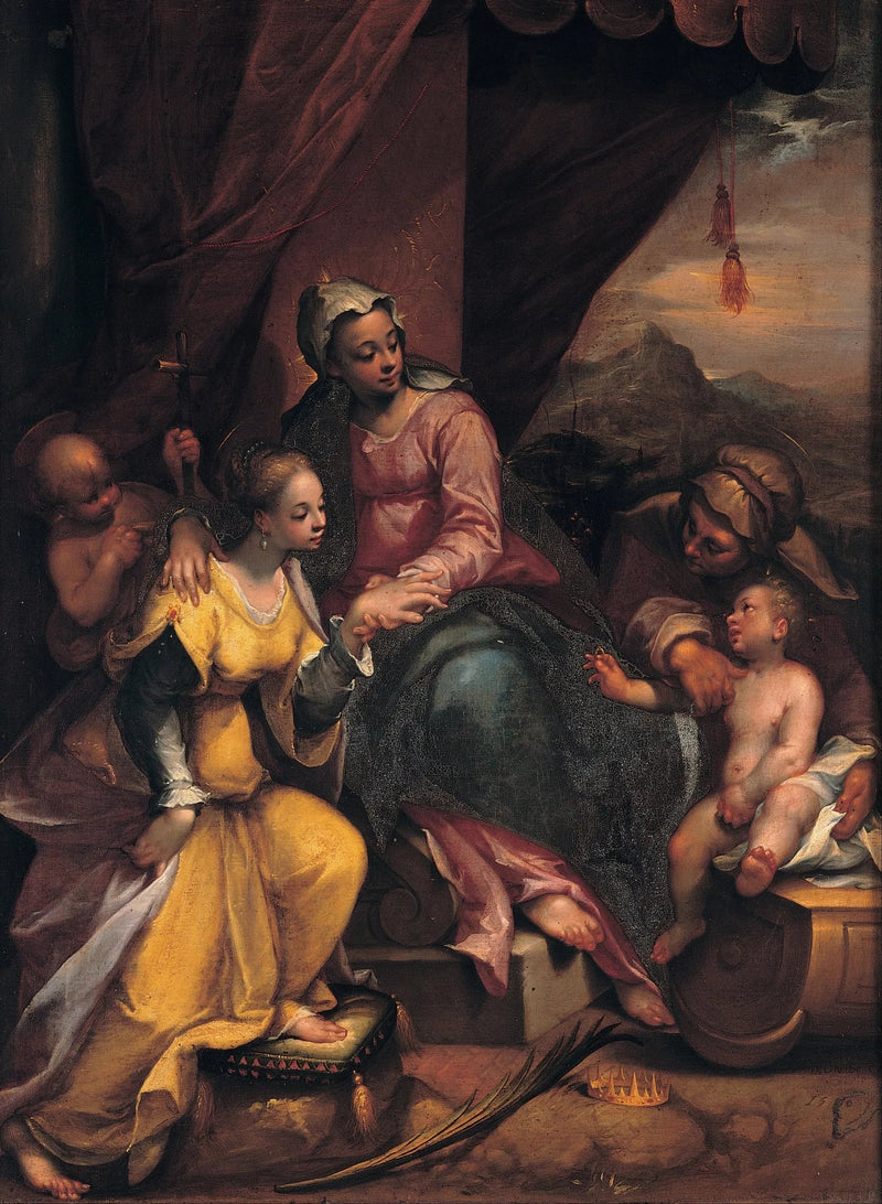 De mystieke bruiloft van Sint-Catharina - Denis Calvaert