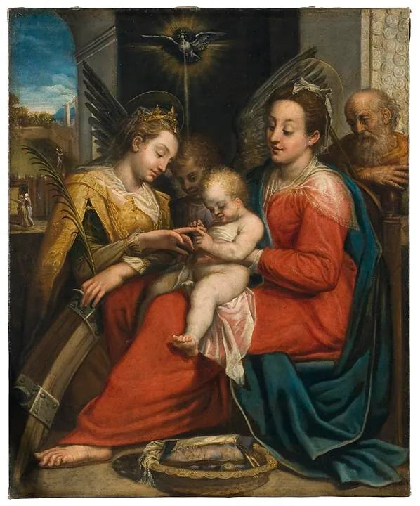 De mystieke bruiloft van Sint-Catharina - Denis Calvaert