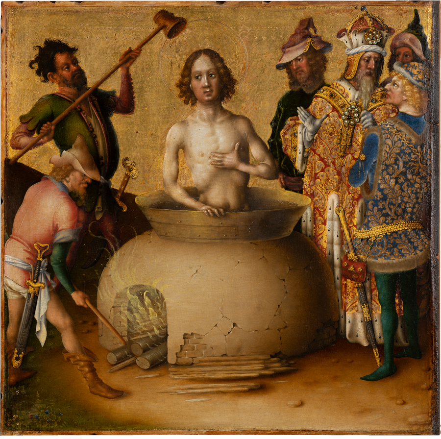 De martelaarschap van de apostelen: het martelaarschap van Sint Johannes de Evangelist - Stefan Lochner