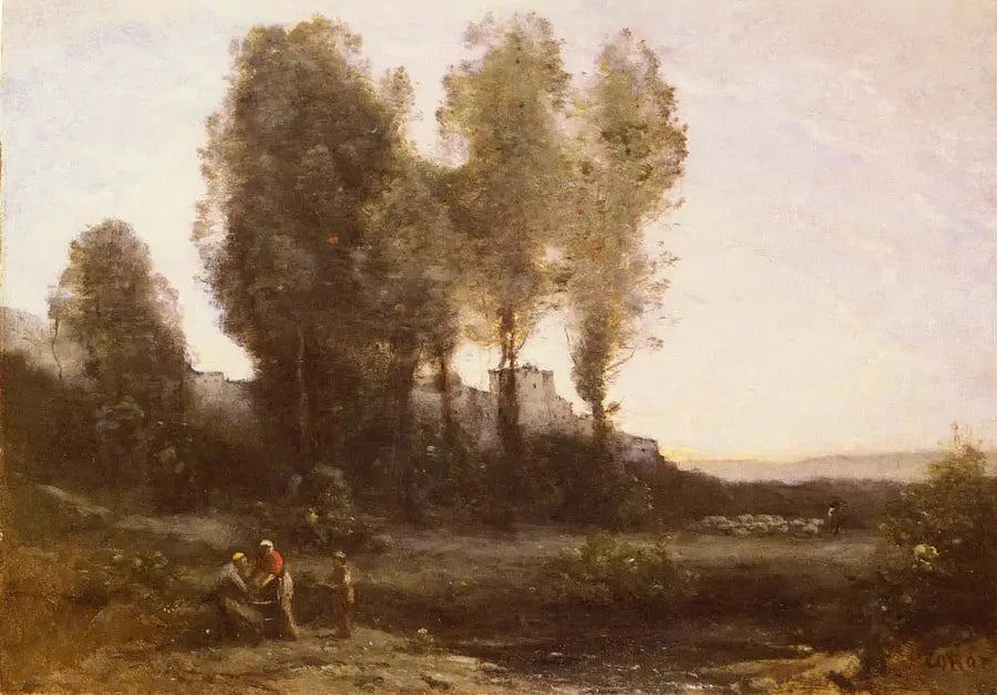 Het klooster achter de bomen - Jean-Baptiste Camille Corot