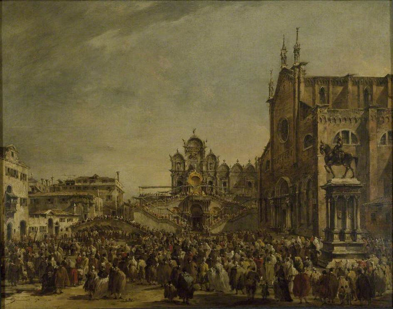 De paus Pius VI zegent het publiek op het Campo SS Giovanni e Paolo, Venetië - Francesco Guardi