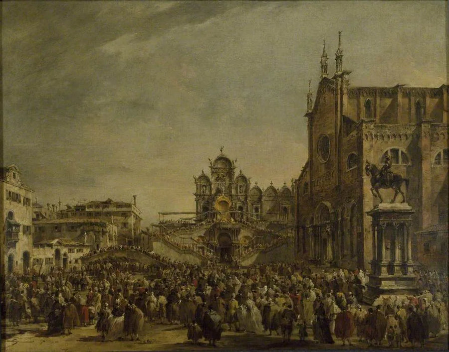 De paus Pius VI zegent het publiek op het Campo SS Giovanni e Paolo, Venetië - Francesco Guardi