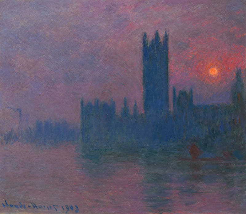 Het Parlement, ondergaande zon - Claude Monet