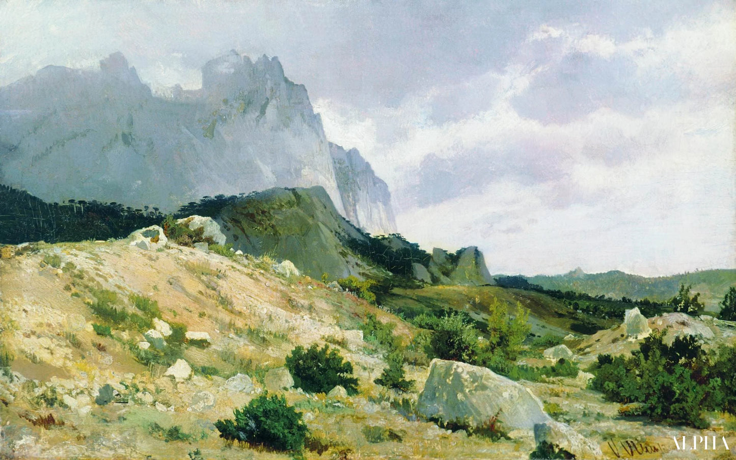 Het rotsachtige landschap - Ivan Shishkin - Reproducties van schilderijen en hoogwaardige schilderijen