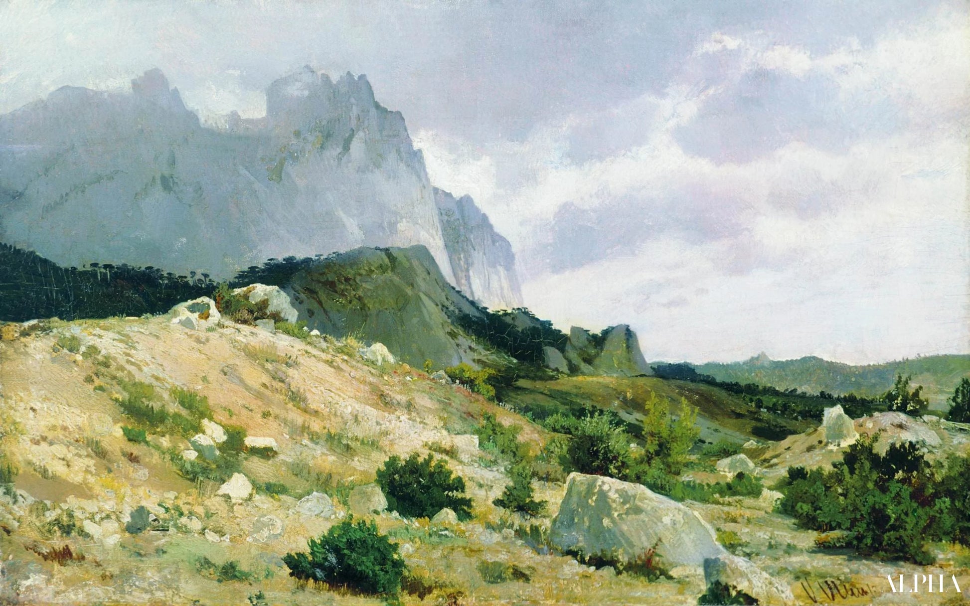 Het rotsachtige landschap - Ivan Shishkin - Reproducties van schilderijen en hoogwaardige schilderijen