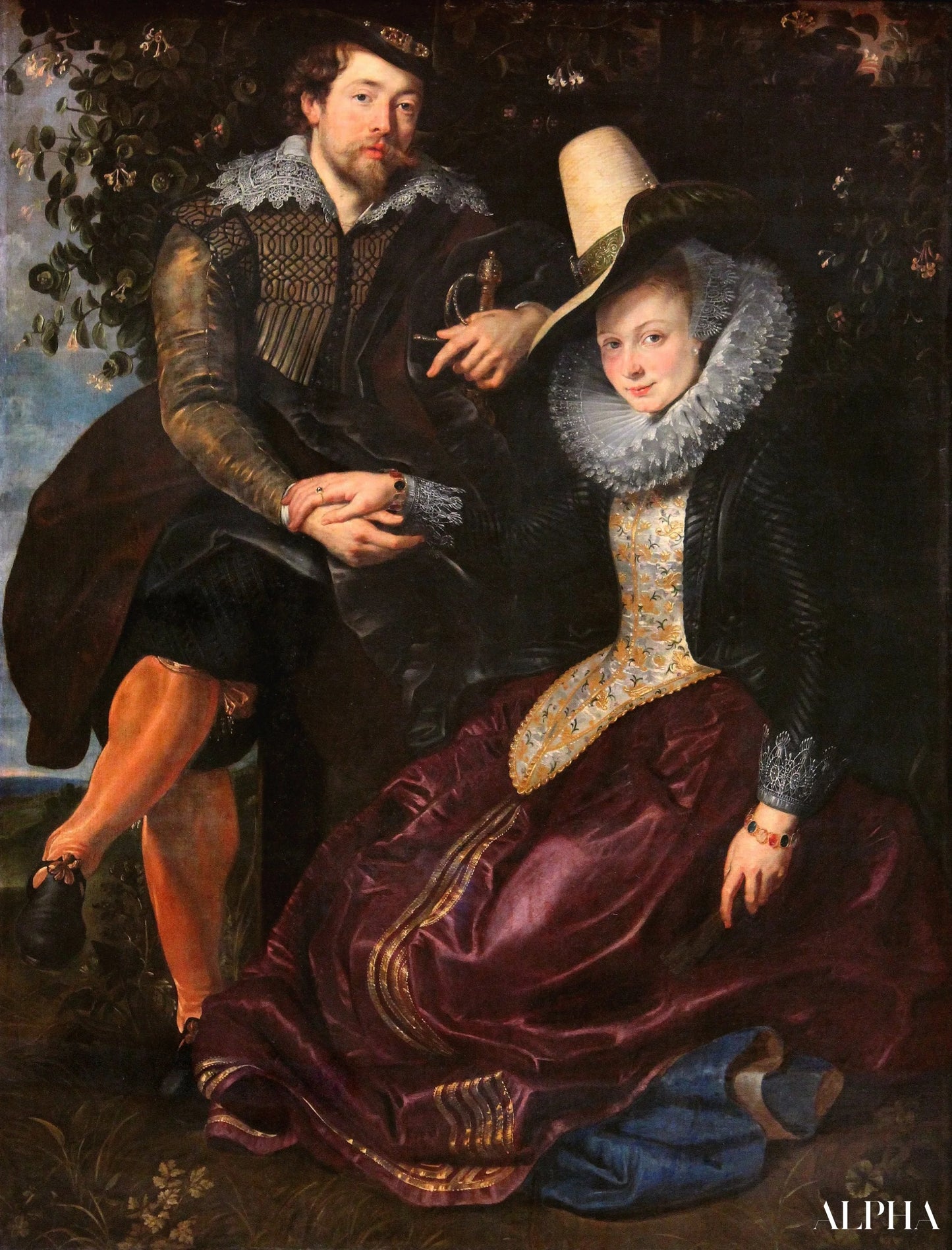De schilder met zijn vrouw Isabelle Brant in het blad van kamperfoelie - Peter Paul Rubens - Reproducties van schilderijen en hoogwaardige schilderijen