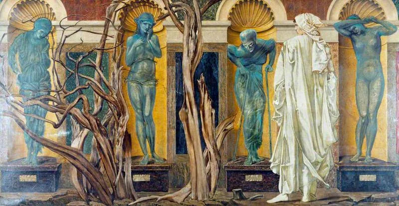 De pelgrim buiten de tuin van de luiheid (scène uit de 'Roman de la rose') - Edward Burne-Jones