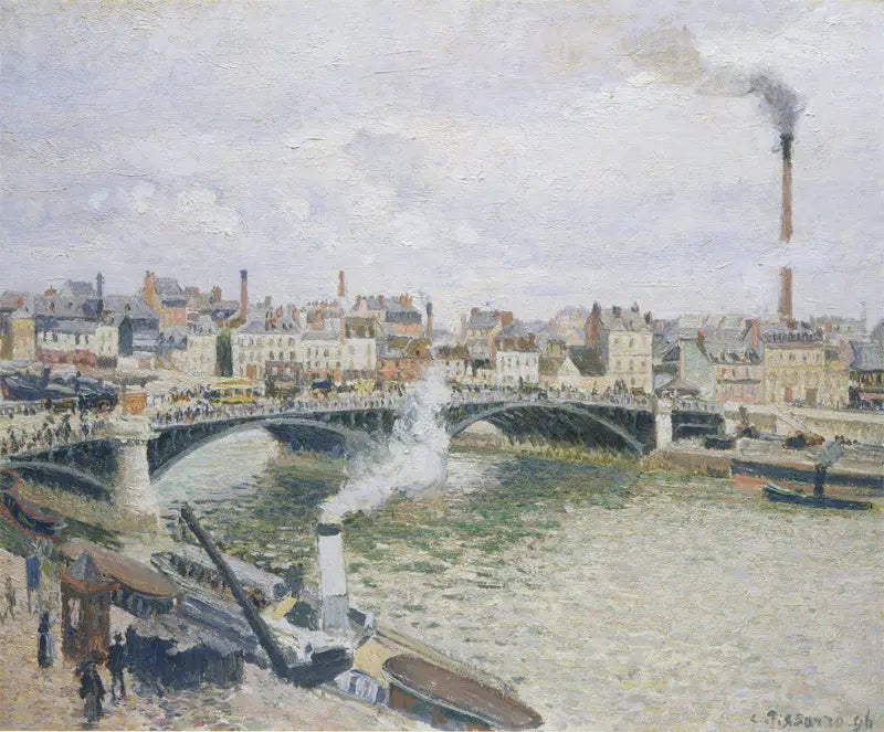 De Boieldieu Brug in Rouen, ochtend, nat weer - Camille Pissarro