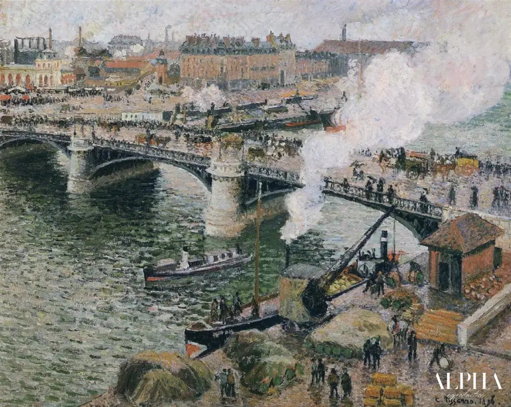 Le Pont Boieldieu à Rouen, temps mouillé - Camille Pissarro - Reproductions de tableaux et peintures haut de gamme