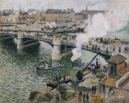 Le Pont Boieldieu à Rouen, temps mouillé - Camille Pissarro - Reproductions de tableaux et peintures haut de gamme